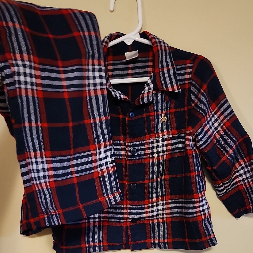 GAP Toddler Plaid Shirt and Pants PJ Set - Red and Blue Size 3t